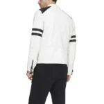 White Leather Jacket With Black Stripes-2