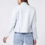 White Shirt Collar Leather Jacket Women-2