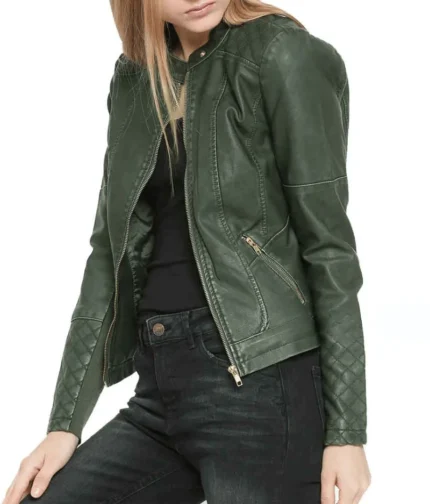 Green Quilted Leather Jacket Women-2
