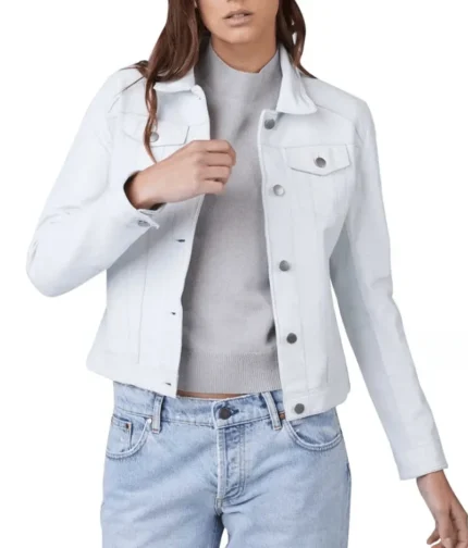 White Shirt Collar Leather Jacket Women