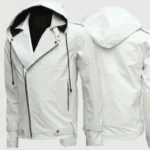 Men’s Sheepskin White Hooded Leather Jacket-2