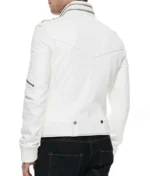 White Slim Fit Leather Jacket Men-2