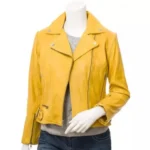 Womens Yellow Leather Biker Leather Jacket