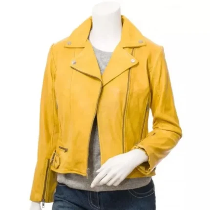 Womens Yellow Leather Biker Leather Jacket