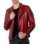 Red Distressed Leather Jacket Men