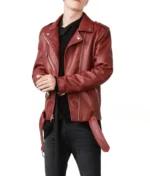 Red Biker Leather Jacket Men