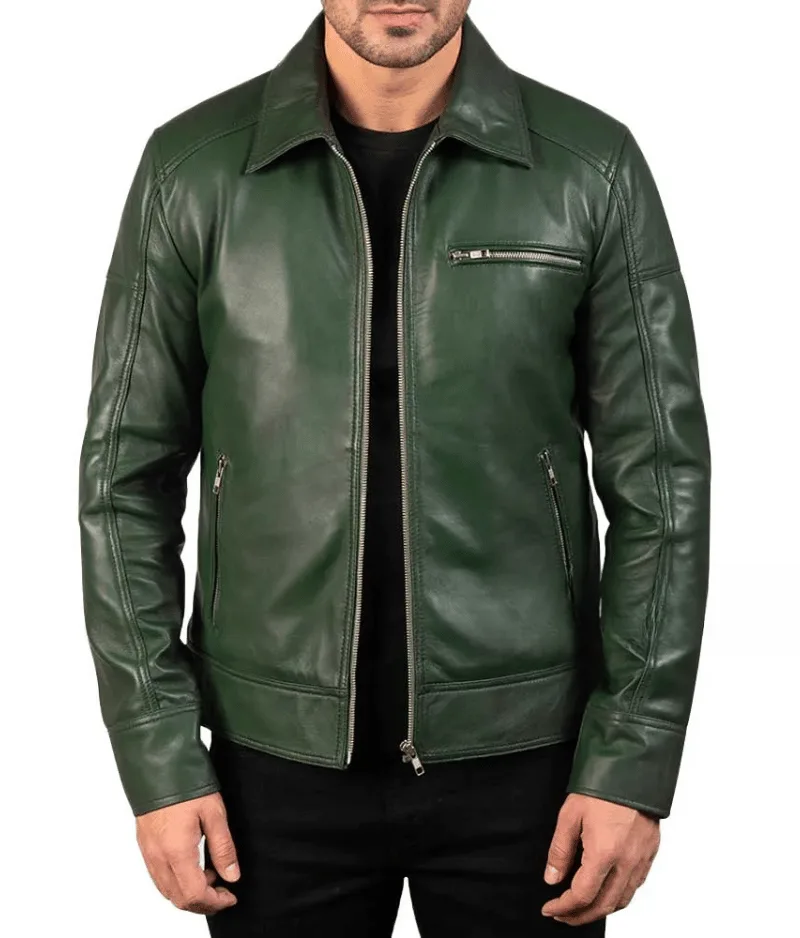 Green Shirt Collar Leather Jacket Men Green Shirt Collar Leather Jacket Men
