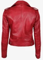 Women’s Red Asymmetrical Belted Leather Jacket-2