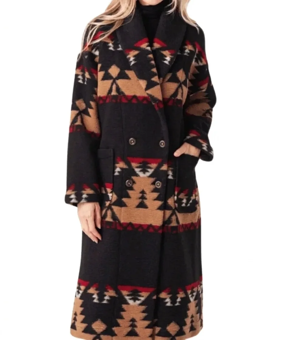Yellowstone S05 Beth Dutton Black Printed Coat Yellowstone S05 Beth Dutton Black Printed Coat