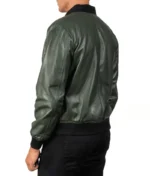 Green Bomber Leather Jacket Men-2