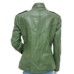 Women’s Fashion Green Biker Leather Jacket-2