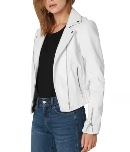White Leather Jacket Women-1