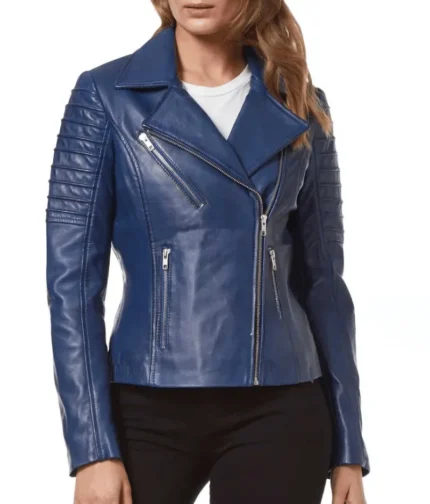 Blue Leather Jacket Women