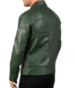 Green Shirt Collar Leather Jacket Men-2