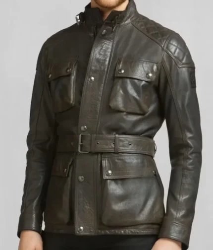 Men’s Olive Green Classic Leather Biker Jacket-1