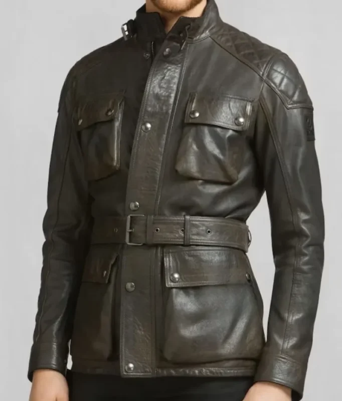 Men’s Olive Green Classic Leather Biker Jacket-1