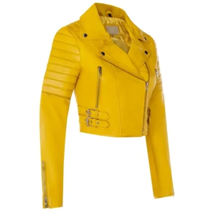 Women’s Yellow Crop Biker Jacket-1