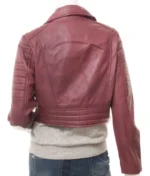 Women’s Burgundy Leather Crop Biker Jacket-3