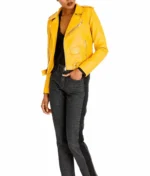 Faux Leather Yellow Jacket Women-1
