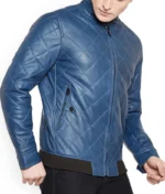 Blue Quilted Leather Jacket Men-1