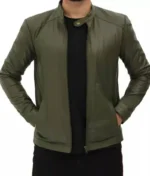 Men’s Sheepskin Leather Green Biker Jacket