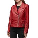 Red Biker Leather Jacket Women-2
