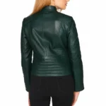Green Slim Fit Leather Jacket Women-2