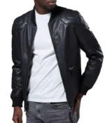 Black Bomber Leather Jacket Men