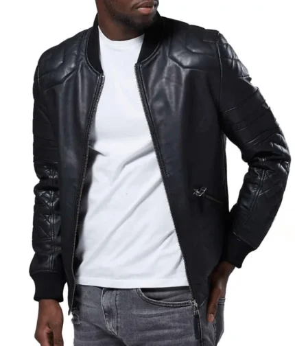Black Bomber Leather Jacket Men
