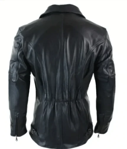 Men’s Black Belted Leather Coat-1