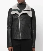 Men’s Black Fur Lining Asymmetric Leather Jacket-1