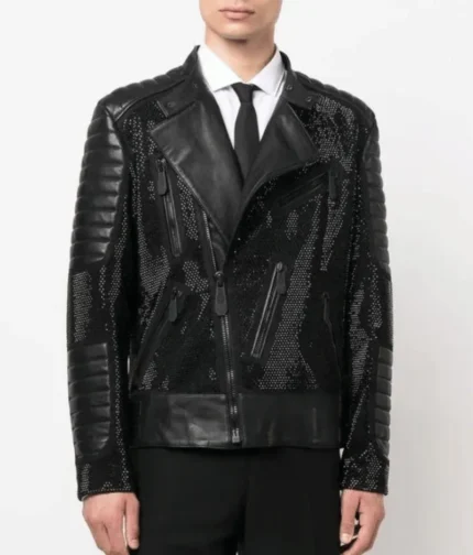 Men’s Black Leather Disco Biker Jacket