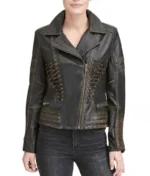 Distressed Black Leather Jacket Women