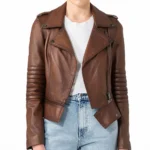 Women’s Elegant Brown Biker Leather Jacket-5