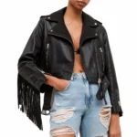 Ayra Fringed Black Leather Jacket-2