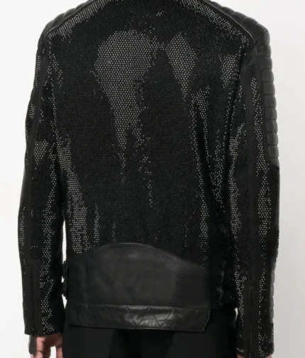 Men’s Black Leather Disco Biker Jacket-4