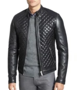 Black Quilted Leather Jacket Men-5