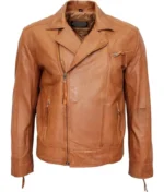 Tan Brown Leather Biker Jacket Men’s