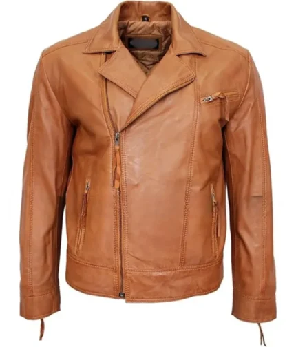 Tan Brown Leather Biker Jacket Men’s