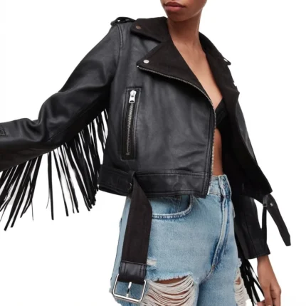 Ayra Fringed Black Leather Jacket