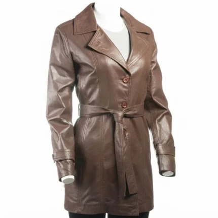 Women’s Brown Mackintosh Style Leather Coat-3