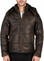 Men’s Distressed Leather Puffer Jacket