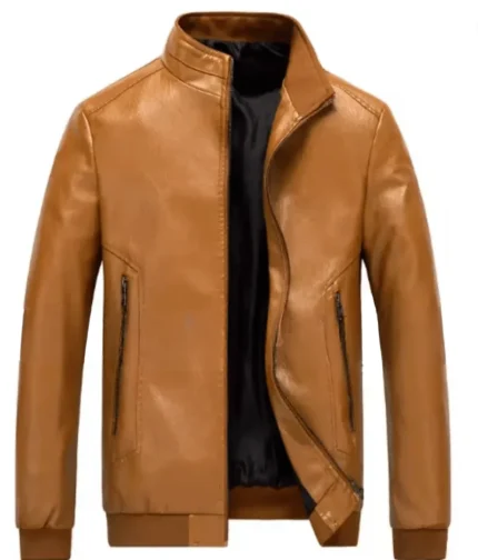 Men’s Tan Leather Bomber Jacket