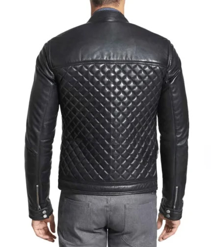 Black Quilted Leather Jacket Men-3