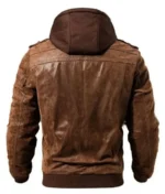 Men’s Brown Leather Hooded Jacket-2