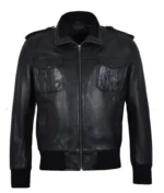 Men’s Black Cowhide Leather Bomber Jacket