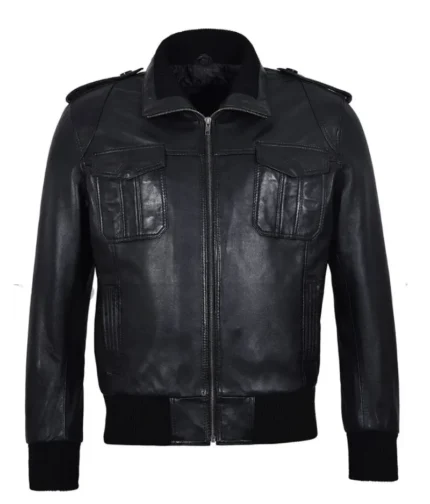 Men’s Black Cowhide Leather Bomber Jacket