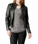 Black Slim Fit Leather Jacket Women