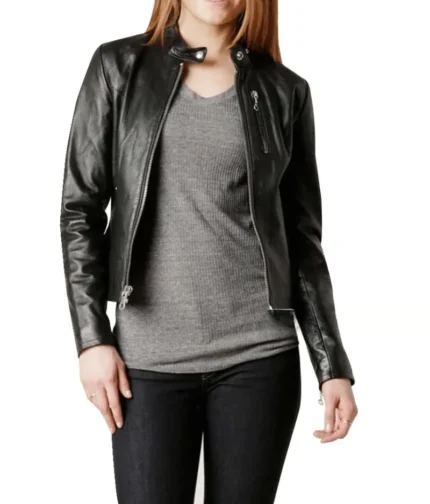 Black Slim Fit Leather Jacket Women