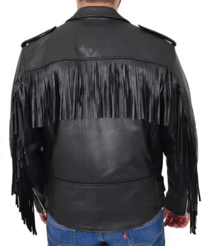 Men’s Black Fringe Leather Jacket-1